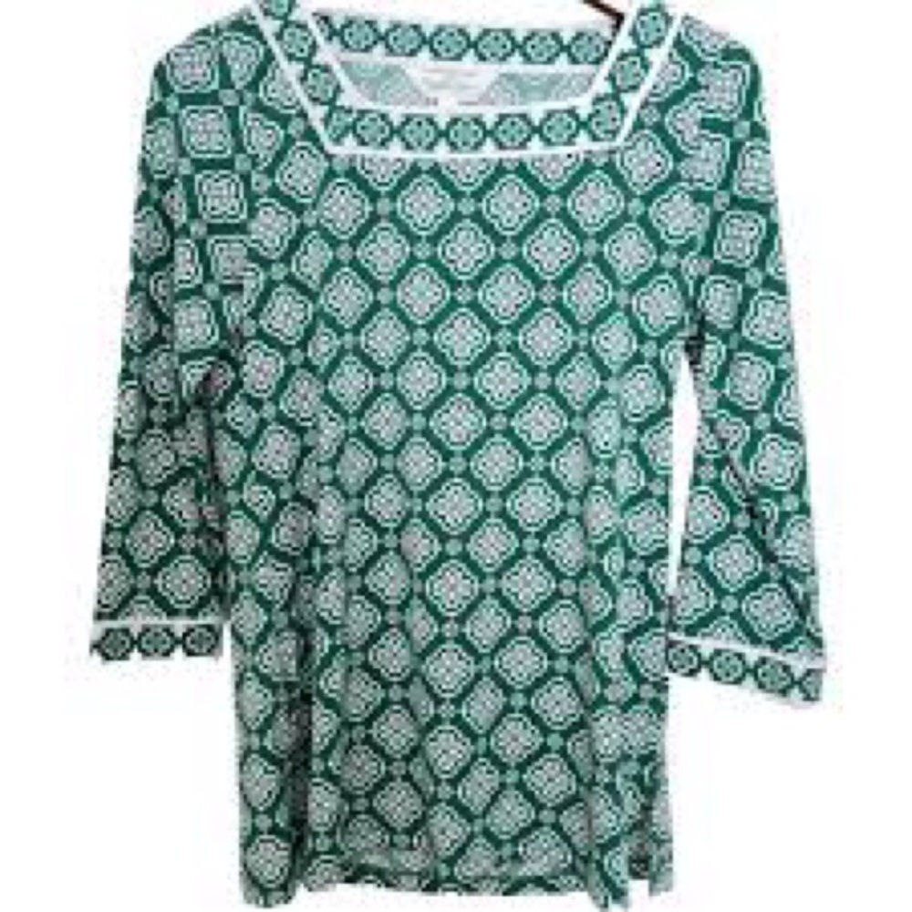 Magnolia Grace square neck 3/4 sleeve knit top geometric print Size Medium
